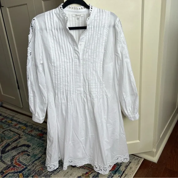 Madewell Pintucked Eyelet Mini Dress in White Cotton size large - Picture 4 of 11
